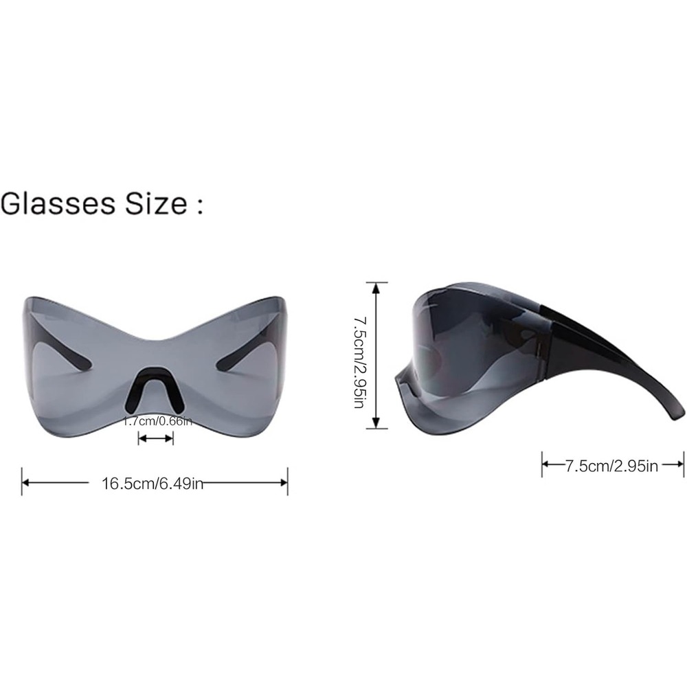 XL Oversized Duckbill Curved Wrap Rimless Shield Plastic Sunglasses Yellow Gafas - Picture 7 of 7